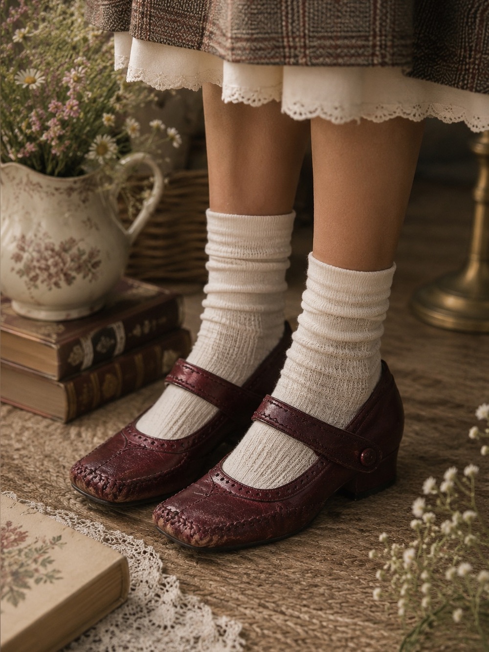 Indigo by Clarks Burgundy Leather Mary Jane Heels Cottagecore